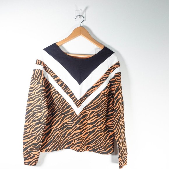 Zebra Sweater Women XL Brown Cotton Animal‎ Knit Pullover Striped Boho Jumper - Picture 1 of 7